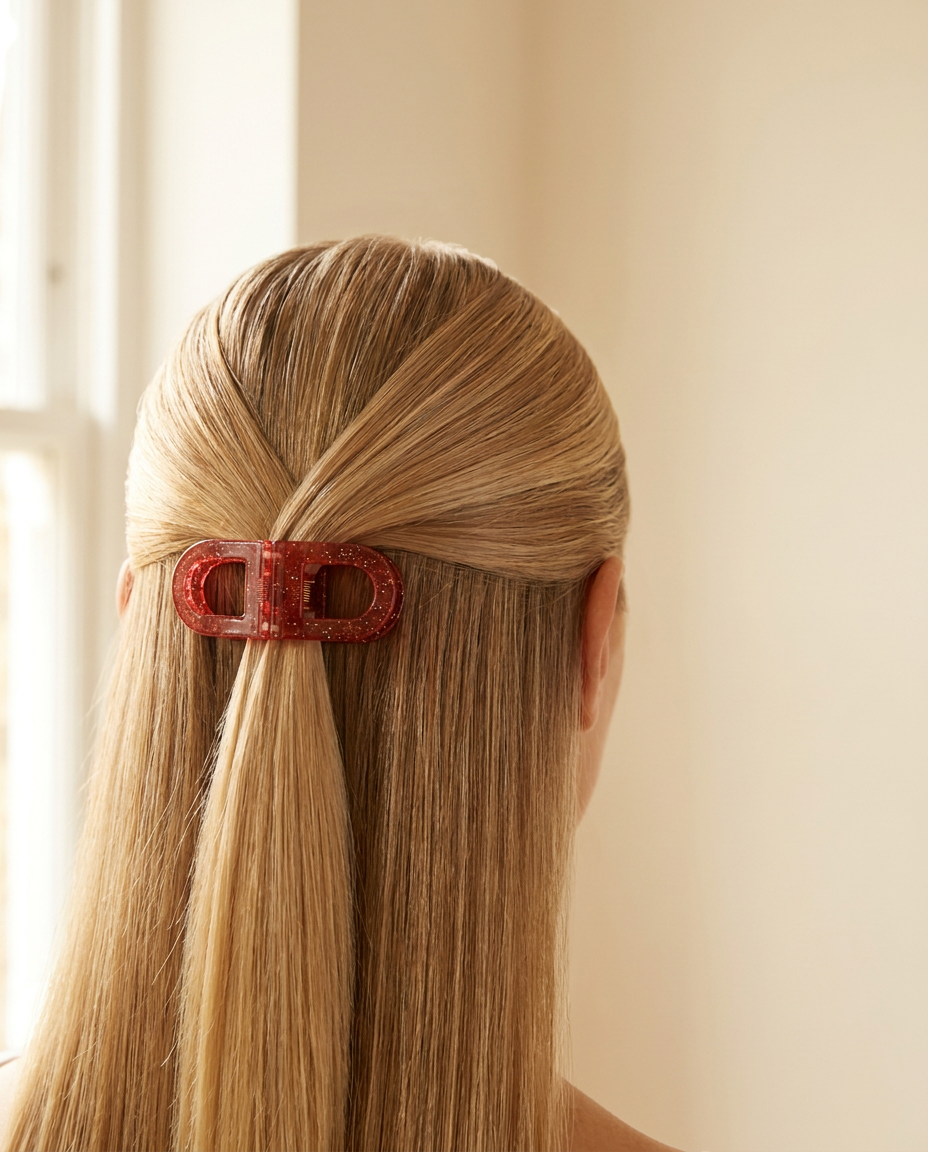 Le Magnéclip posé sur des cheveux lisses